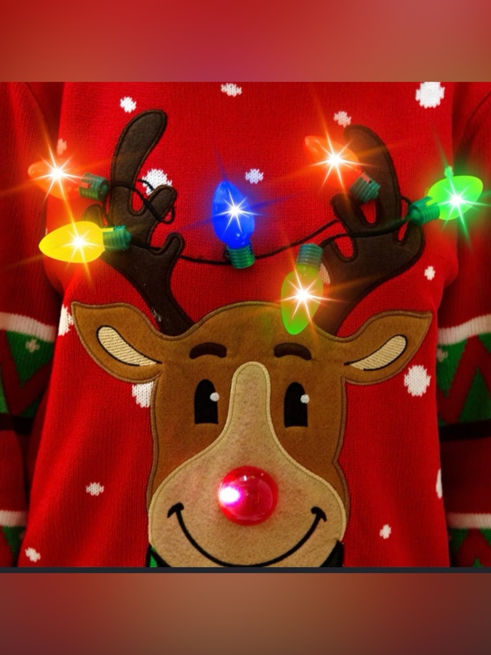 Festive Red Reindeer Light-Up Holiday Sweater